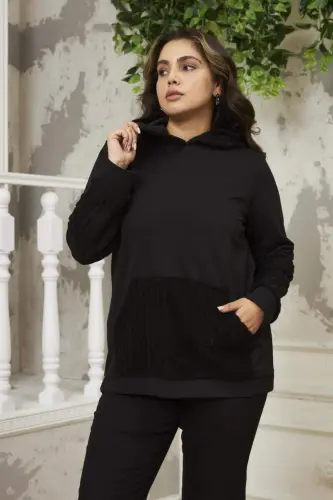 Qo'l detalli katta o'lchamli qora svitshot - 1