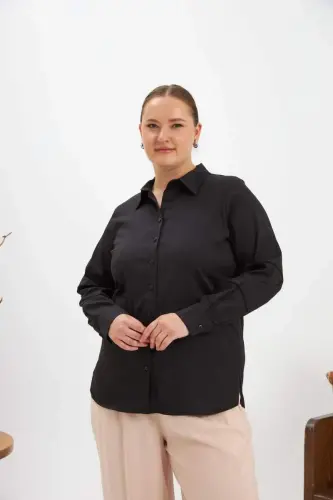 Qo'l Krocheta Detalli Katta O'lchamli Ko'ylak Qora - 1