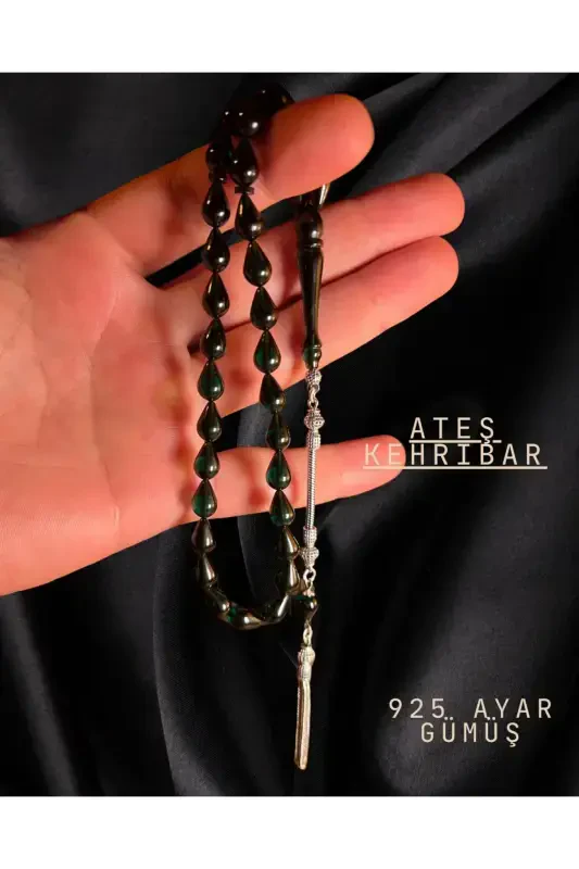 Qo'lda ishlangan olov kehribar tasbeh – Kumush dizayn va nafislik - ERBAB I KEHRIBAR