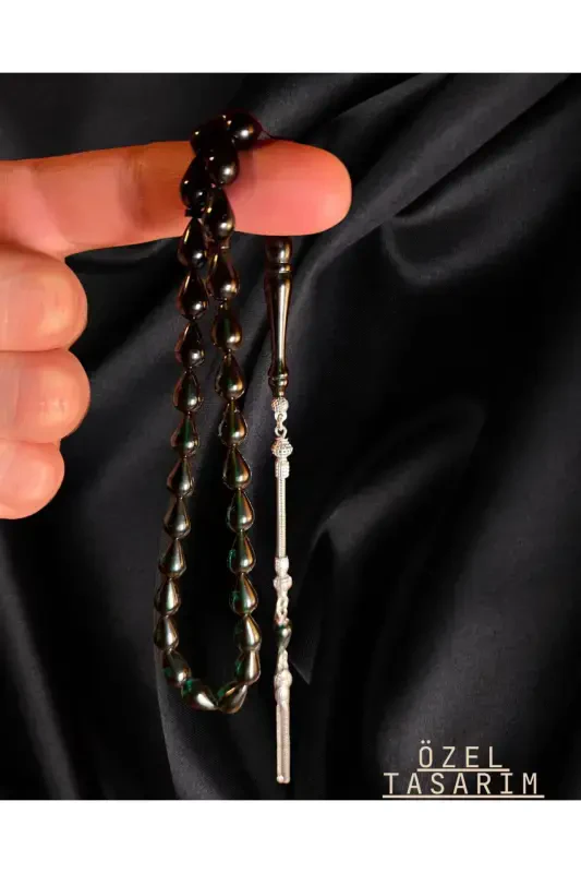 Qo'lda ishlangan olov kehribar tasbeh – Kumush dizayn va nafislik - 2