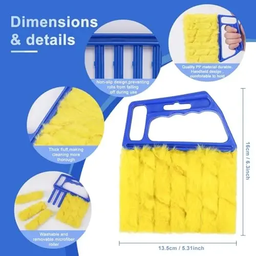 Qo'lda ishlatiladigan ko'rlar tozalagichi Panjurlar, parda cho'tkasi chang tozalagichi 7 ta olinadigan mikrofiber yeng, konditsioner uy gadjetlari, avtomobil shamollatgichlari, 7 ta pichoqli fan panjurlari (ko'k 2Pack) - 2
