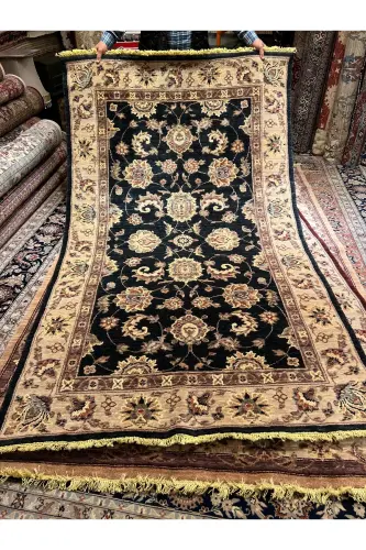 Qo'lda to'qilgan Afg'on Ushagi Ziegler gilami, paxta ustiga jun to'qilgan, ikkita teng o'lchamdagi 270x170 / 245x145 - Qora - RD RAMAZAN DAĞ EL HALI SANATI (1)