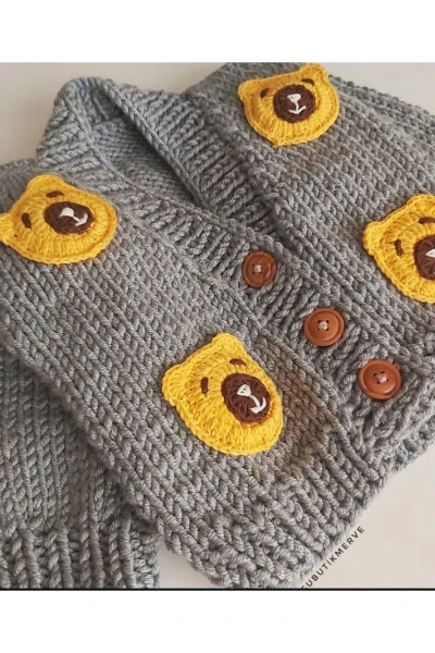 Qo'lda to'qilgan ayiqcha bolalar ko'ylagi - EL ÖRGÜSÜ (1)