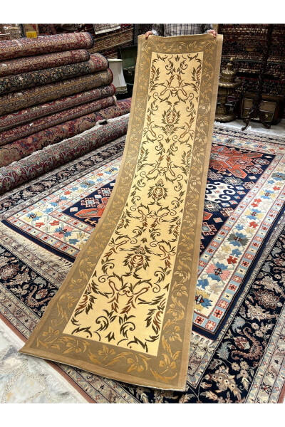 Qo'lda to'qilgan Dalyana yo'lagi. Birinchi darajali ipak-jun aralashmasi. O'lchami: 300x80 - RD RAMAZAN DAĞ EL HALI SANATI (1)