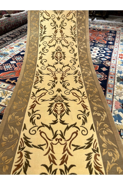 Qo'lda to'qilgan Dalyana yo'lagi. Birinchi darajali ipak-jun aralashmasi. O'lchami: 300x80 - 5