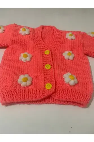 Qo'lda to'qilgan gulli anor guli kardigan - ANOR GULI - EL ÖRGÜSÜ CİCİ BEBE (1)