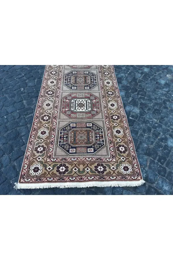 Qo'lda To'qilgan Jun Bünyan Ko'krak Yo'lak Gilami - 98x295 sm. - Rnr58 - 4