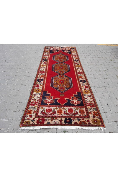 Qo'lda to'qilgan jun yorug' gilam yo'lak - 111x292 Sm - Rnr128 - EL DOKUMASI IPEK HALI
