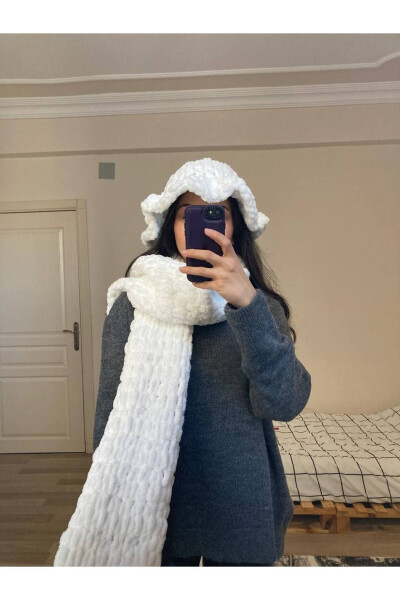 Qo'lda to'qilgan puf shapka shali - MODA BIÇER