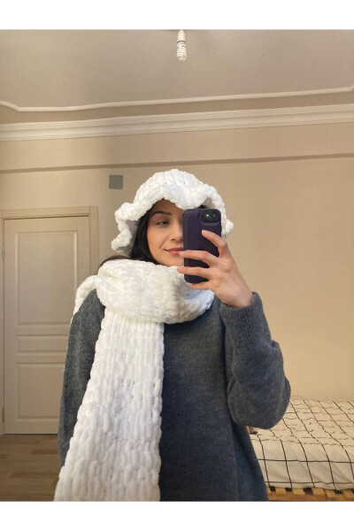 Qo'lda to'qilgan puf shapka shali - MODA BIÇER (1)