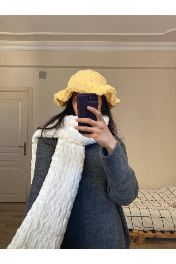 Qo'lda to'qilgan puf shapka shali - 6