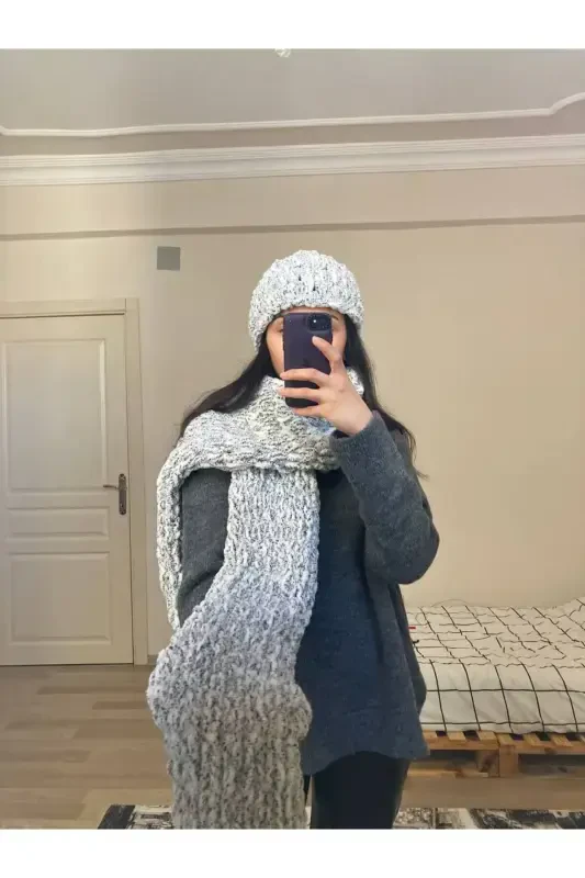 Qo'lda to'qilgan Puffy шарф қоплон-ала 2 - 3