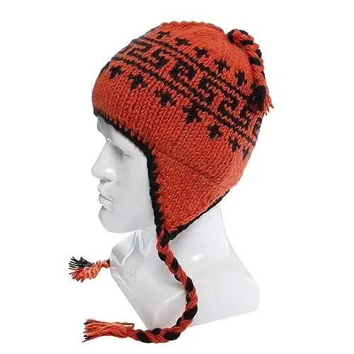 Qo'lda to'qilgan sherpa jun shapka, mikro flis astarli va quloqchinli, qo'lda ishlangan qishki shapka, Rojdestvo beanisi, Nepalda ishlab chiqarilgan - Hand (1)