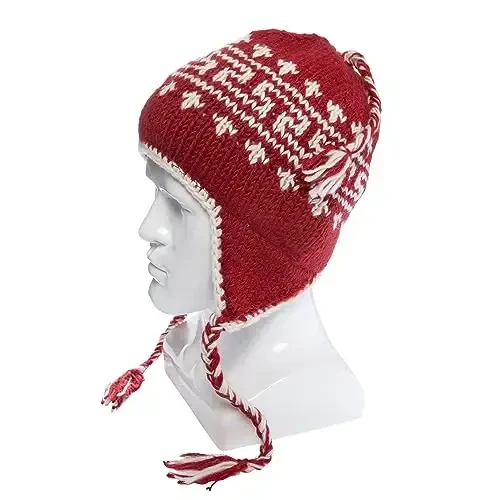 Qo'lda to'qilgan Sherpa jun shapka, mikro flis astarli va quloqchinli, qo'lda ishlangan qishki shapka, Rojdestvo uchun shapka, Nepalda ishlab chiqarilgan - 2