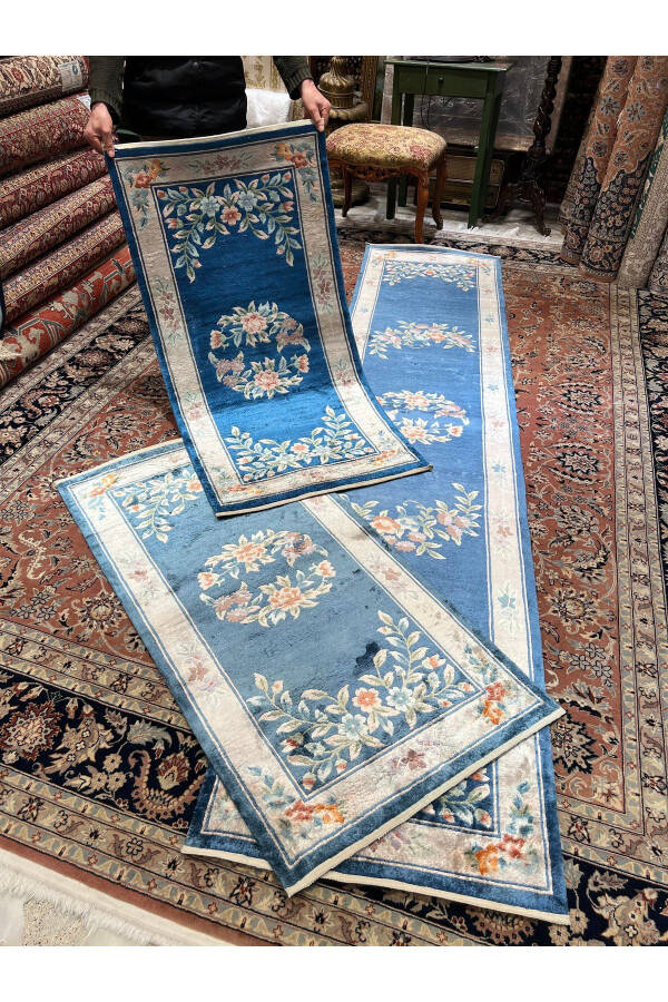 Qo'lda to'qilgan Xitoy ipak yoʻlakchasi, 3 dona mavjud, oʻlchami 303x70 - 5