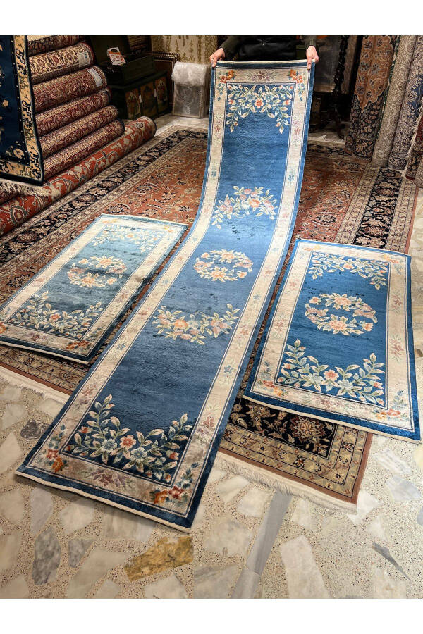 Qo'lda to'qilgan Xitoy ipak yoʻlakchasi, 3 dona mavjud, oʻlchami 303x70 - 8