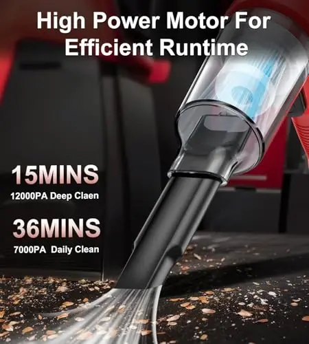 Qo'lda ushlanadigan chang yig'uvchi, puflash, chang yig'ish va nasos 4 ta 1 da mini avtomobil chang yig'uvchi, 12000Pa simsiz chang yig'uvchi, 180W yuqori quvvatli cho'tkasiz motorli va TypeC avtomobil, mehmonxona, ofis, uy hayvonlari uchun - 2