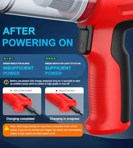 Qo'lda ushlanadigan chang yig'uvchi, puflash, chang yig'ish va nasos 4 ta 1 da mini avtomobil chang yig'uvchi, 12000Pa simsiz chang yig'uvchi, 180W yuqori quvvatli cho'tkasiz motorli va TypeC avtomobil, mehmonxona, ofis, uy hayvonlari uchun - 7