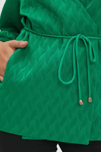 Qoplangan matodan bel bog'lamali kimono uslubidagi yashil kurtka 40220 - 3