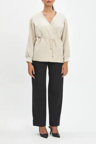 Qoplangan Matoga Kimono Bej Rangli Kurtka 40220 - 1