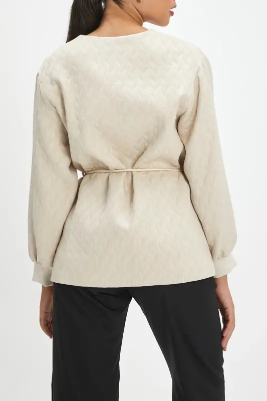 Qoplangan Matoga Kimono Bej Rangli Kurtka 40220 - 2