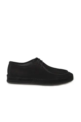 Qora %100 Charm Bog'ichli Casual Süet Poyabzal - 1