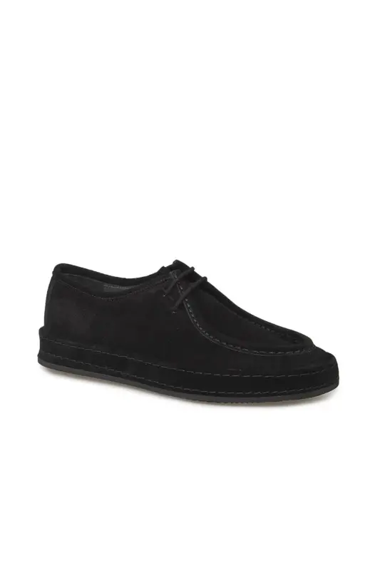 Qora %100 Charm Bog'ichli Casual Süet Poyabzal - 2