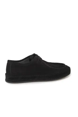 Qora %100 Charm Bog'ichli Casual Süet Poyabzal - 3