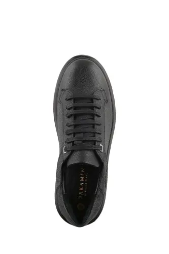 Qora %100 Charmli Bog'ichli Kundalik Sneaker Poyabzal - 5
