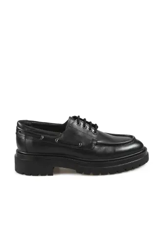 Qora %100 Teri Bog'ichli Oksford Casual Poyabzali - 1