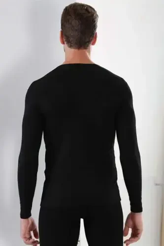 Qora 2 dona qadoqli Erkaklar Badi uzun qo‘lli futbolka V bo‘yinli Basic 100% paxta Ribana - 6