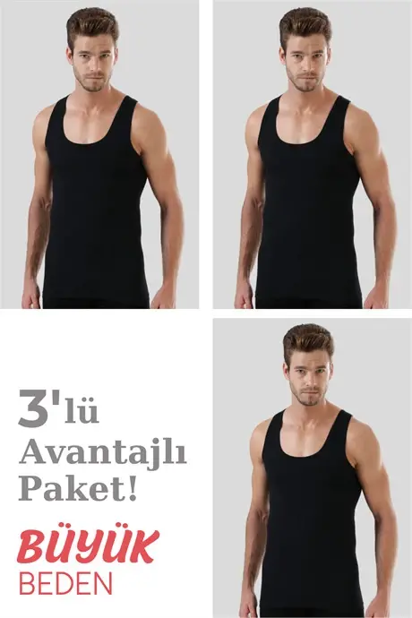 Qora 3-paketlik erkaklar uchun kattalichli atlet %100 paxta - 1