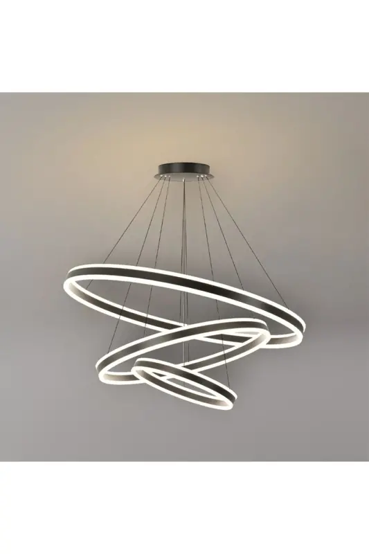 Qora 3x Doira Ø60,80,100sm LED Lampasi, Yumaloq Osadigan Avizasi, Zamonaviy Yoritish, Dekorativ 3000k - 6