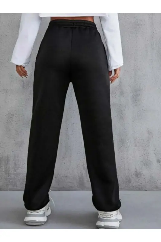 qora Ayollar Bosma Jogger Elastik Belikli Sport Shim-qora43 - 4