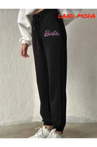 qora Ayollar bosma naqshli jogger, elastik belbog'li sport shimi-qora11 - LAND MODA (1)