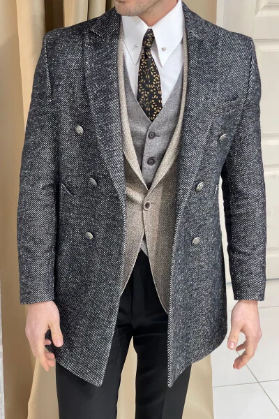 Qora baliq dumi paltosi, tor qirqim, maxsus dizayndagi metall tugmachalar, jun. - 3