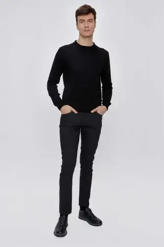 Qora Basic Dinamik Fit Qulay Kesimli Velosiped Yoqali Trikotaj Kozok - 3