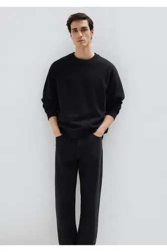 Qora Basic Sweatshirt, Dumaloq Yoqa, 0S10276-900 - 2