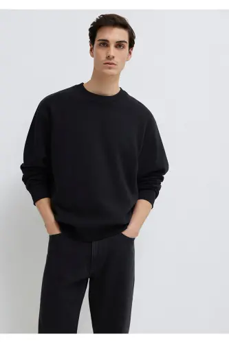 Qora Basic Sweatshirt, Dumaloq Yoqa, 0S10276-900 - 3