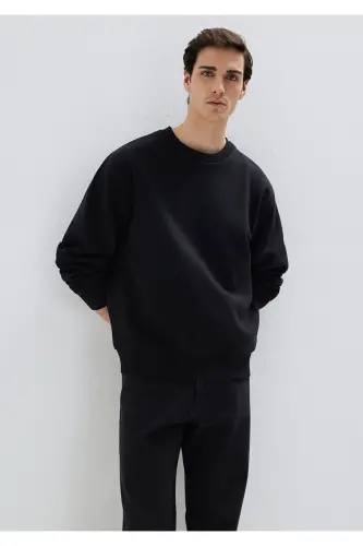 Qora Basic Sweatshirt, Dumaloq Yoqa, 0S10276-900 