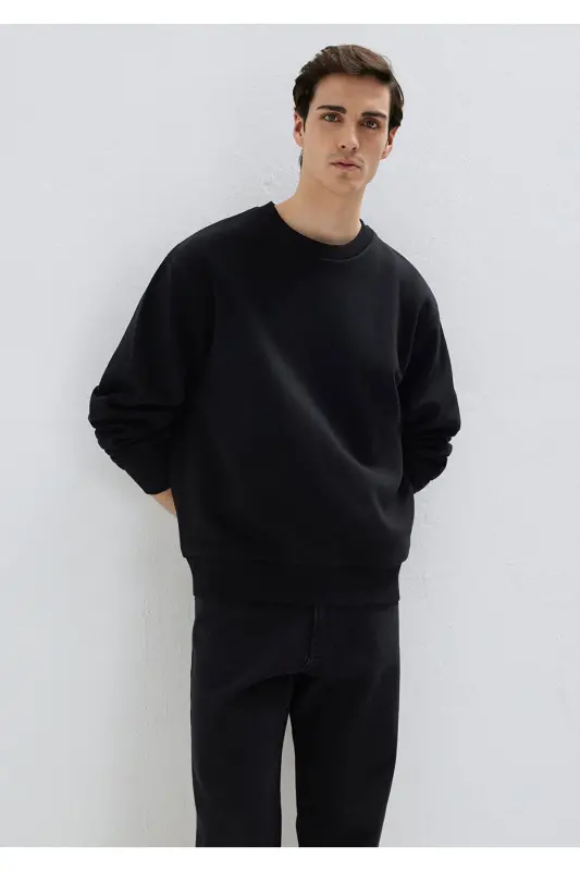 Qora Basic Sweatshirt, Dumaloq Yoqa, 0S10276-900 - 1