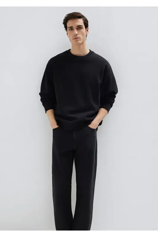 Qora Basic Sweatshirt, Dumaloq Yoqa, 0S10276-900 - 2