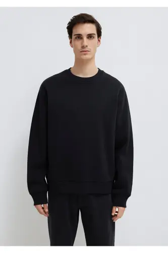 Qora Basic Sweatshirt, Dumaloq Yoqa, 0S10276-900 - 4