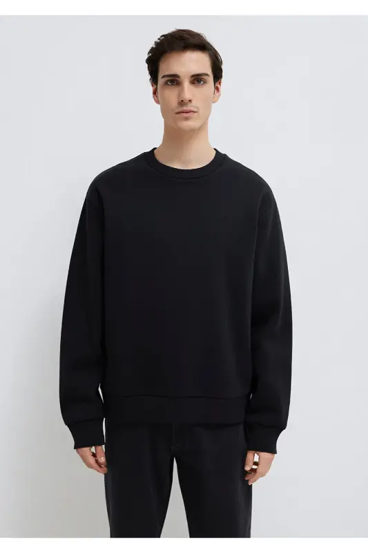 Qora Basic Sweatshirt, Dumaloq Yoqa, 0S10276-900 - 4