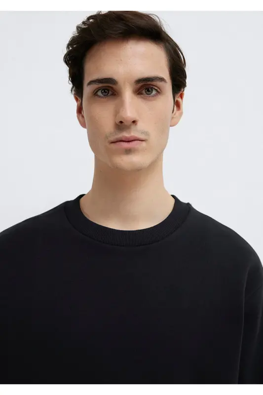 Qora Basic Sweatshirt, Dumaloq Yoqa, 0S10276-900 - 7