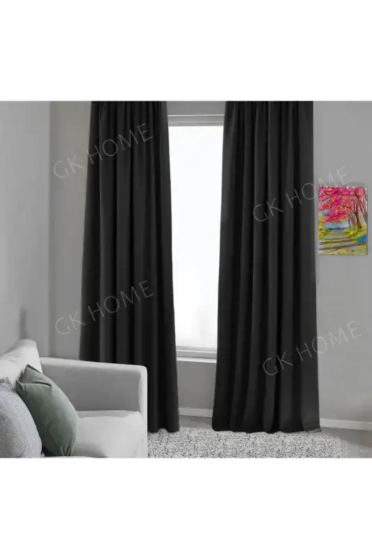 Qora Blackout Parda, Yorug'lik o'tkazmaydigan parda, Plisiz tikuv (Bir qanotli fon parda) - Qora - PIERRE CARDIN