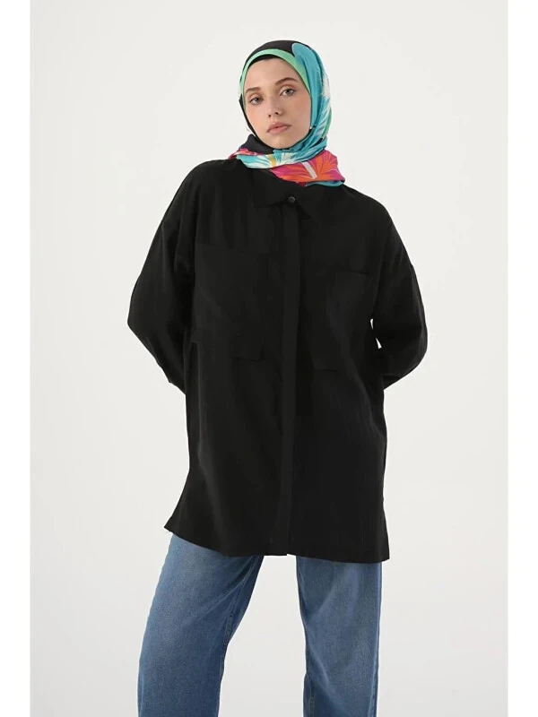 Qora bo'sh kesilgan aralash ko'ylak tunika - LC WAIKIKI