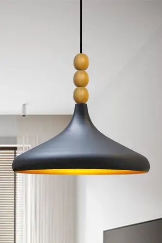 Qora Champion yog'och boncukli bitta lyustrali osma salon oshxona butik lampasi yoritgich lyustralar-QORA 