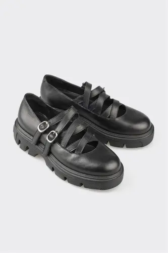 Qora charm ayollar kundalik poyabzali - ELLE SHOES (1)