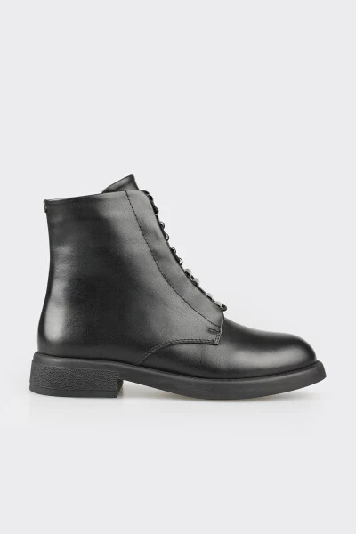 Qora charm ayollar kundalik tekis etik - ELLE